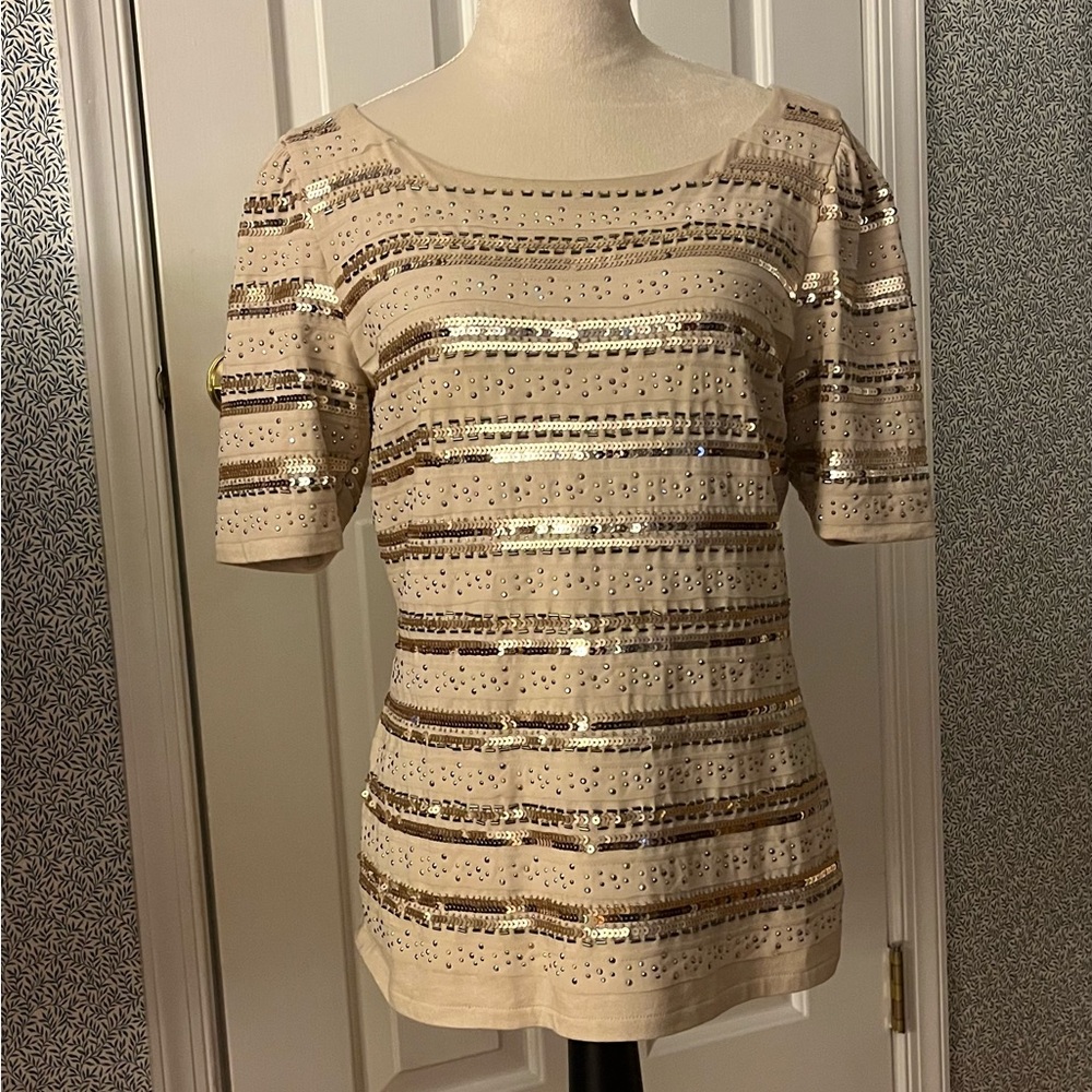 Gold sequin and beaded Knit Top
